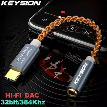 KEYSION HIFI DAC Усилитель для наушников USB Type C до 3,5 мм Разъем для наушников Аудио адаптер AUX Converter серебряный