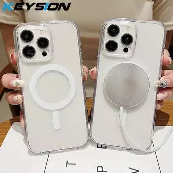 KEYSION Кристально Прозрачный для Magsafe Магнитный Чехол для Беспроводной Зарядки для iPhone 15 16 Pro Max 16 Plus 16e Твердый Чехол for iPhone 16 чистый