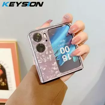 Чехол KEYSION Luxury Diamond Glossy Shell Pattern для OPPO Find N2 Flip N3 Flip, противоударный чехол для телефона OPPO Find N3 N2 for Find N2 Flip розовый