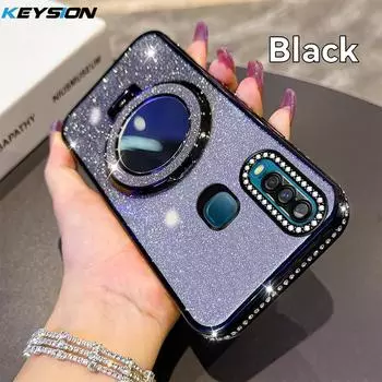 KEYSION Luxury Glitter Jewelled Magnetic Phone Case for VIVO Y17 Y15 Y12 Makeup Mirror Stand Shockproof Cover for VIVO Y11 2019 for VIVO Y17 чёрный