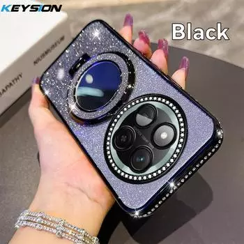 KEYSION Luxury Glitter Jewelled Magnetic Phone Case for HONOR X9c 5G Makeup Mirror Stand Shockproof Cover for Magic 7 Lite 5G for Honor X9c чёрный