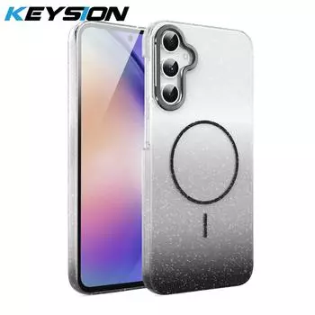 KEYSION Luxury Gradient Glitter Magnetic Phone Case for Samsung Galaxy A54 5G A34 A24 A14 Transparent Hard PC Shockproof Cover for Samsung A54 5G чёрный