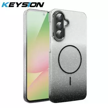 KEYSION Luxury Gradient Glitter Magnetic Phone Case for Samsung Galaxy A56 5G A36 A26 A16 Transparent Hard PC Shockproof Cover for Samsung A56 5G чёрный