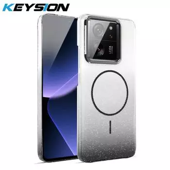 KEYSION Luxury Gradient Glitter Magnetic Phone Case for Xiaomi 13T Pro 5G Transparent Hard PC Shockproof Cover for Xiaomi 13T 5G for Xiaomi 13T чёрный