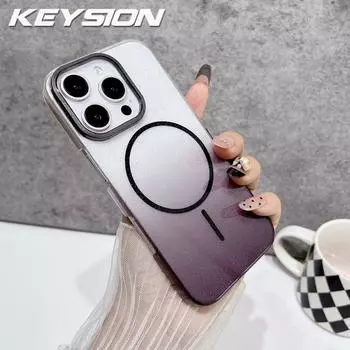 KEYSION Luxury Gradient Glitter Magnetic Phone Case for MagSafe for iPhone 11 12 13 Pro Max Wireless Charging Shockproof Cover for iPhone 13 чёрный