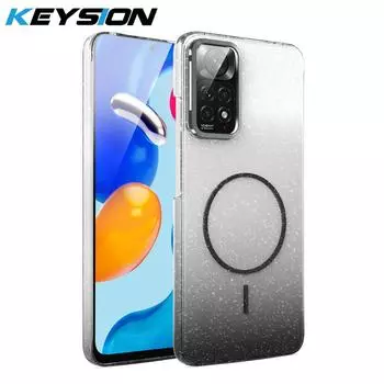 KEYSION Luxury Gradient Glitter Magnetic Phone Case for Redmi Note 11 11S 4G 11 Pro 5G Transparent Hard PC Shockproof Back Cover for Redmi Note 11 чёрный
