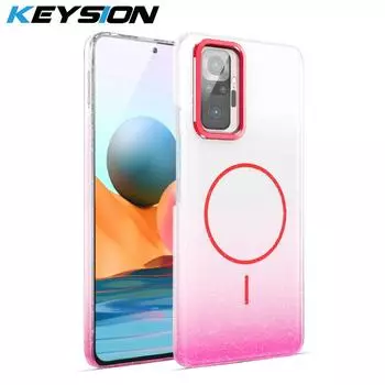 KEYSION Luxury Gradient Glitter Magnetic Phone Case for Redmi Note 10 Pro 4G 10 4G 10S Hard PC Shockproof Cover for POCO M5S for Redmi Note 10 красный
