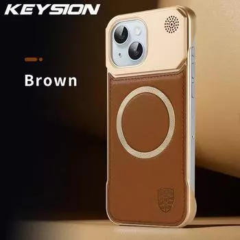 KEYSION Luxury Magnetic PU Leather Aromatherapy Phone Case for iPhone 13 14 15 Pro Max Wireless Charging Borderless Cover for iPhone 15 коричневый