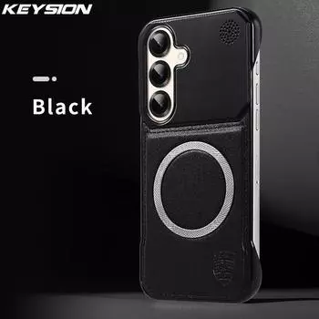 KEYSION Luxury Magnetic PU Leather Aromatherapy Phone Case for Samsung Galaxy S24 S25 Ultra Wireless Charging Borderless Cover for Galaxy S25 чёрный
