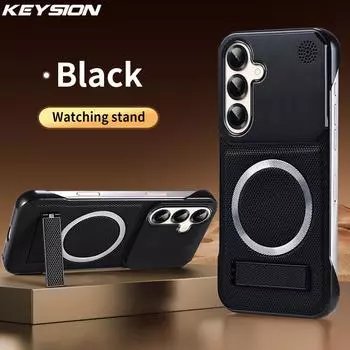 KEYSION Luxury Magnetic PU Leather Aromatherapy Phone Case for Samsung Galaxy S22 S23 Ultra Kickstand Borderless Back Cover for Galaxy S23 чёрный