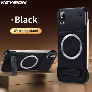 KEYSION Luxury Magnetic PU Leather Aromatherapy Phone Case for iPhone X XS Max Hard PC Kickstand Borderless Back Cover for iPhone X чёрный