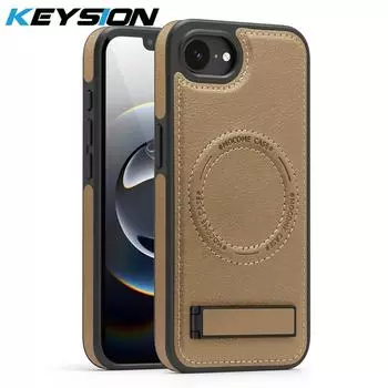 KEYSION Luxuxy PU кожаный магнитный чехол для MagSafe для iPhone 16e подставка беспроводная зарядка телефон задняя крышка для iPhone 16e for iPhone 16e золотой