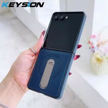 KEYSION Luxuxy Retro PU Leather Case for Samsung Galaxy Z Flip 7 FE 6 5 4 3 5G 360° Rotation Kickstand Shockproof Phone Back Cover for Galaxy Z Flip 7