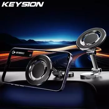 KEYSION Магнитный автомобильный держатель для телефона, подставка, магнитное автомобильное крепление, выдвижной GPS-кронштейн для мобильного телефона Magsafe для iPhone 14 Samsung Xiaomi чёрный