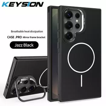 KEYSION Магнитный беспроводной зарядный чехол для MagSafe для Samsung Galaxy S25 S24 Ultra 5G с теплоотводом, подставкой для камеры, чехол для телефона for Galaxy S25 чёрный