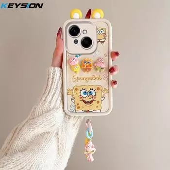 KEYSION Милый 3D мультяшный чехол с ушками для TECNO Spark Go 1 1S Go 2025 с браслетом, силиконовый противоударный чехол для телефона для TECNO Pop 9 4G for Spark Go 1