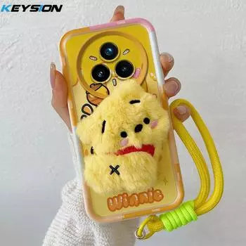KEYSION милый 3D мультяшный плюшевый чехол для Realme 14 Pro 5G с ремешком силиконовый противоударный чехол для телефона OPPO Realme 14 Pro+ 5G for Realme 14 Pro 5G