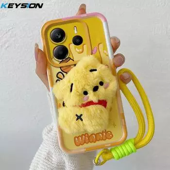 KEYSION Милый 3D Мультяшный Плюшевый Чехол для Redmi Note 14 Pro+ 5G со Шнурком Силиконовый Противоударный Чехол для Телефона для Redmi Note 14 4G 5G for Redmi Note 14