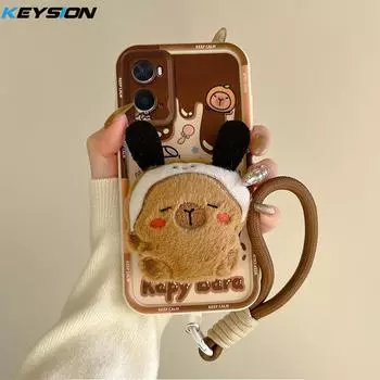 KEYSION Милый 3D мультяшный плюшевый чехол для OPPO A96 A76 с ремешком, мягкий силиконовый противоударный чехол для задней панели телефона Realme 9i 4G for OPPO A96