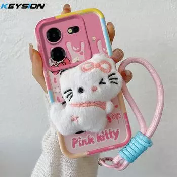 KEYSION Милый 3D мультяшный плюшевый чехол для TECNO Pova 5 с ремешком Мягкий силиконовый противоударный чехол для телефона TECNO Pova 5 for Tecno Pova 5