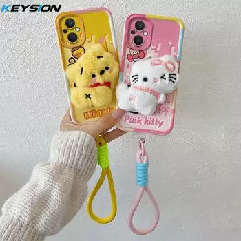 KEYSION Милый 3D мультяшный плюшевый чехол для OPPO Reno8 Z 5G 7Z со шнурком, силиконовый противоударный чехол для телефона OPPO Reno 7 8 Lite 5G for OPPO Reno8 Z 5G