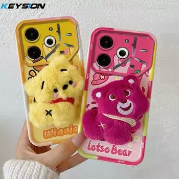 KEYSION Милый 3D мультяшный плюшевый чехол для TECNO Pova 6 Neo 4G с ремешком, силиконовый противоударный чехол для телефона Pova 6 Neo 4G for Pova 6 Neo 4G