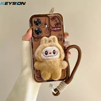 KEYSION Милый 3D мультяшный плюшевый чехол для Realme Note 60 с ремешком, силиконовый противоударный чехол для телефона OPPO Realme Note 60 for Realme Note 60