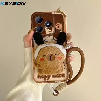 KEYSION Милый 3D мультяшный плюшевый чехол для Realme C63 C61 со шнурком Мягкий силиконовый противоударный чехол для телефона Realme C53 C51 for Realme C63