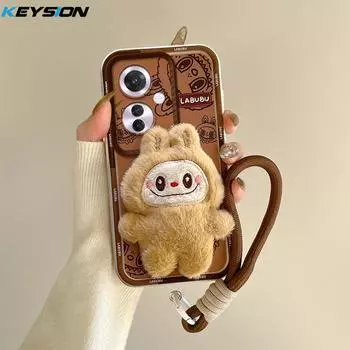KEYSION Милый 3D мультяшный плюшевый чехол для OPPO Reno11 F 5G со шнурком Мягкий силиконовый противоударный чехол для телефона OPPO A79 5G for OPPO Reno11 F 5G