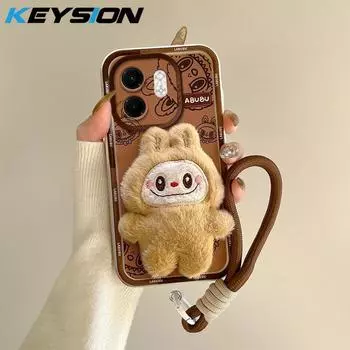 KEYSION Милый 3D мультяшный плюшевый чехол для Infinix Hot 50i со шнурком Мягкий силиконовый противоударный чехол для телефона Infinix Smart 9 9 HD for Smart 9