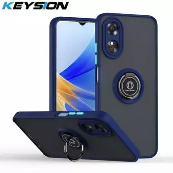 KEYSION Модный матовый чехол для OPPO A17 4G, прозрачный мягкий силикон + ПК, металлическое кольцо-подставка, противоударный чехол для телефона для OPPO A17K