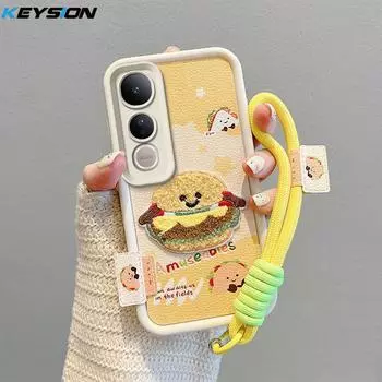 KEYSION Мультяшный милый плюшевый чехол с вышивкой для VIVO V50 Lite 5G со шнурком, силиконовый противоударный чехол для телефона VIVO V50 Lite for VIVO V50 Lite