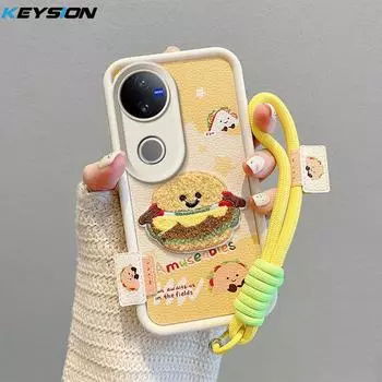 KEYSION Мультяшный милый плюшевый чехол с вышивкой для VIVO V50 5G со шнурком, силиконовый противоударный чехол для телефона VIVO V50 5G for VIVO V50