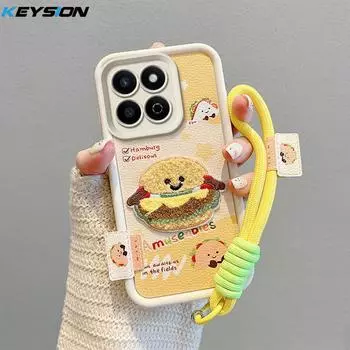KEYSION Мультяшный милый плюшевый чехол с вышивкой для HONOR 200 Smart 5G со шнурком, противоударный чехол для задней панели телефона Huawei Honor X7c for Honor 200 Smart