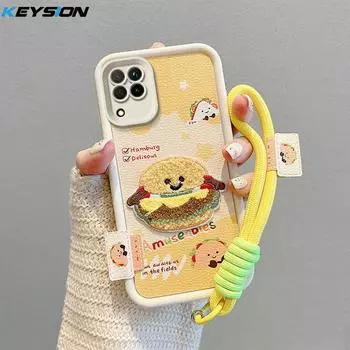 KEYSION Мультяшный милый плюшевый чехол с вышивкой для Samsung A12 со шнурком, мягкий силиконовый противоударный чехол для задней панели телефона Galaxy M12 for Samsung A12