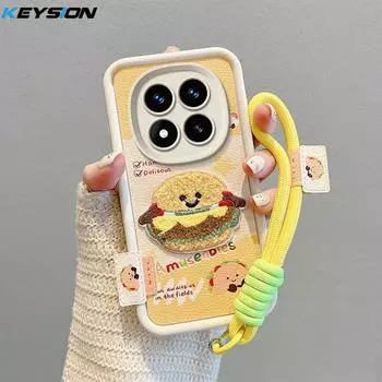KEYSION Мультяшный Милый Плюшевый Вышитый Чехол для Redmi Note 14 Pro 5G 14 Pro+ со Шнурком Противоударный Чехол для Телефона для Xiaomi POCO X7 for Redmi Note 14 Pro