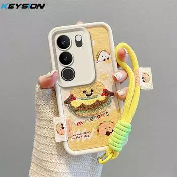 KEYSION Мультяшный Милый Плюшевый Вышитый Чехол для VIVO V29 5G со Шнурком Мягкий Силиконовый Противоударный Чехол для Телефона для VIVO V29 5G for VIVO V29