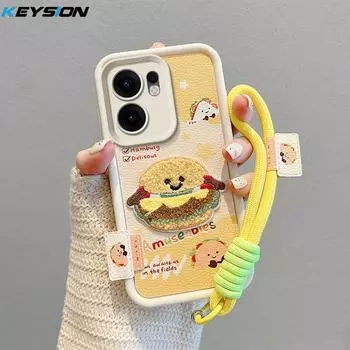KEYSION Мультяшный милый плюшевый вышитый чехол для OPPO Reno13 F 5G со шнурком, силиконовый противоударный чехол для телефона OPPO Reno 13 F 4G for OPPO Reno13 F 5G