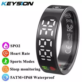 KEYSION New Smart Ring 5ATM Waterproof Step Health Tracker Heart Rate Blood Oxygen Monitor Sleep Monitoring LCD Display for Android IOS 8 чёрный