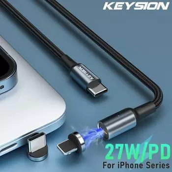 KEYSION PD 27 Вт, магнитный кабель для быстрой зарядки для iPhone 13, 12, 11, Type-C к USB C, 60 Вт, быстрый провод для iPad, Samsung, Xiaomi, Huawei Only Type-C Plug чёрный