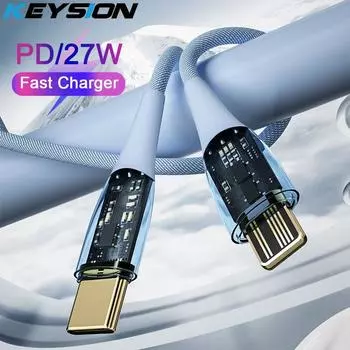 KEYSION PD 27W Быстрая зарядка USB Тип C Кабель для iPhone 14 13 12 11 Pro Max XR X XS Max Кабель для быстрой зарядки данных для MacBook iPad 1.2m чёрный