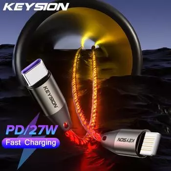 Кабель передачи данных KEYSION PD 27 Вт USB C с цветным светодиодным RGB-светом, градиентный тип C-L, провод для быстрой зарядки iPhone 14 13 12 11 Pro Max SE 27W PD Type -C To L