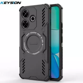 KEYSION Полый чехол для отвода тепла для Redmi 13 Силикон+ПК Магнитное охлаждение Ударопрочная задняя крышка для телефона для Xiaomi POCO M6 4G for Redmi 13 чёрный