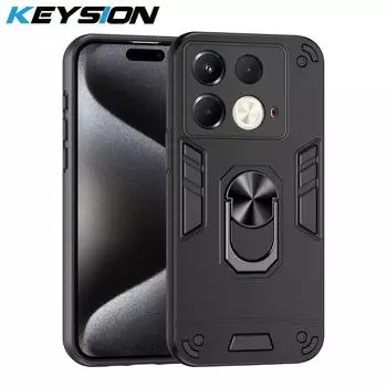KEYSION Противоударный бронированный чехол для Infinix Note 40S Мягкий силикон+ПК Чехол для телефона с кольцом-подставкой для Infinix Note 40 4G 5G 40 Pro+ 5G for Infinix Note 40S чёрный