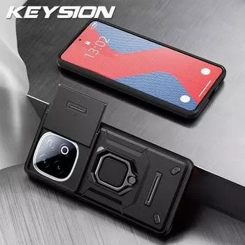 KEYSION Противоударный бронированный чехол для IQOO Z10 Turbo Pro 5G Защита камеры-слайдера Кольцо-подставка Чехол для телефона для IQOO Z10 Turbo 5G for IQOO Z10 Turbo чёрный
