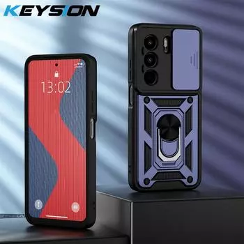 KEYSION Противоударный бронированный чехол для Itel Power 70 со сдвижной камерой, защитное кольцо для объектива, подставка, задняя крышка для телефона Itel Power 70 4G for Itel Power 70 синий