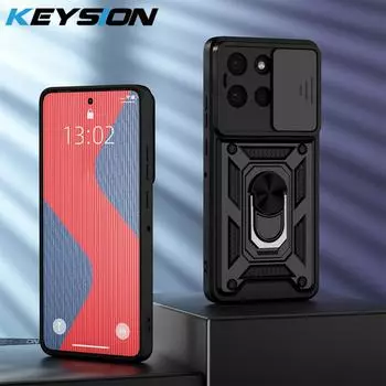 KEYSION Противоударный бронированный чехол для Motorola MOTO G86 5G с защитным кольцом для камеры-слайдера и подставкой, задняя крышка для телефона MOTO G56 5G for MOTO G86 5G чёрный