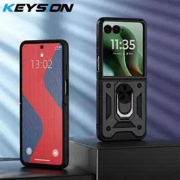 KEYSION Противоударный бронированный чехол для Motorola Razr 60 Ultra 5G Металлическая подставка-кольцо Задняя крышка телефона для MOTO Razr Ultra 2025 Razr+2025 for Razr 60 Ultra чёрный