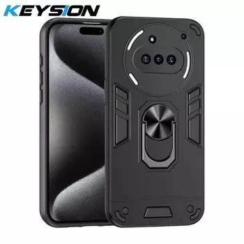 KEYSION Противоударный бронированный чехол для Nothing Phone 3A Мягкий силикон+ПК Защитное кольцо для камеры Подставка Чехол для телефона для Nothing Phone3A for Nothing 3A чёрный