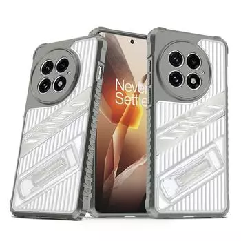 KEYSION Противоударный бронированный чехол для OnePlus 13 5G Прозрачный ПК + Мягкий силиконовый чехол-подставка для телефона для One Plus 1+ 13 5G for OnePlus 13 серый